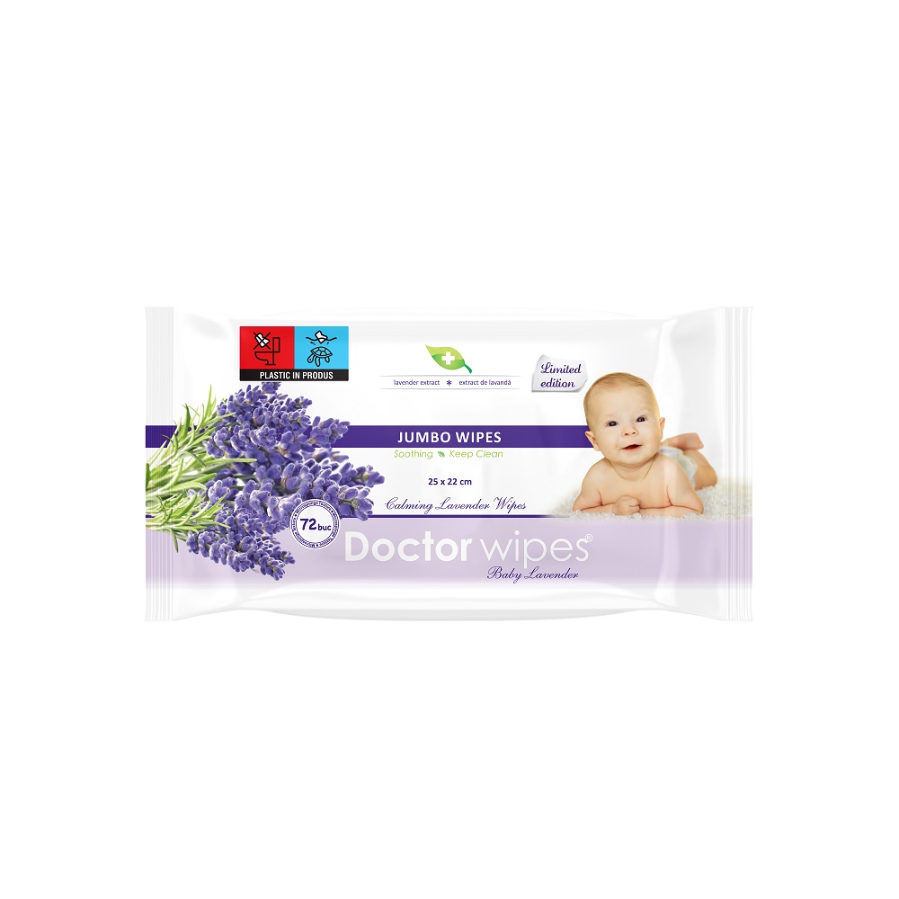 Servetele umede cu lavanda Jumbo Pack, 72 bucati, Doctor Wipe's