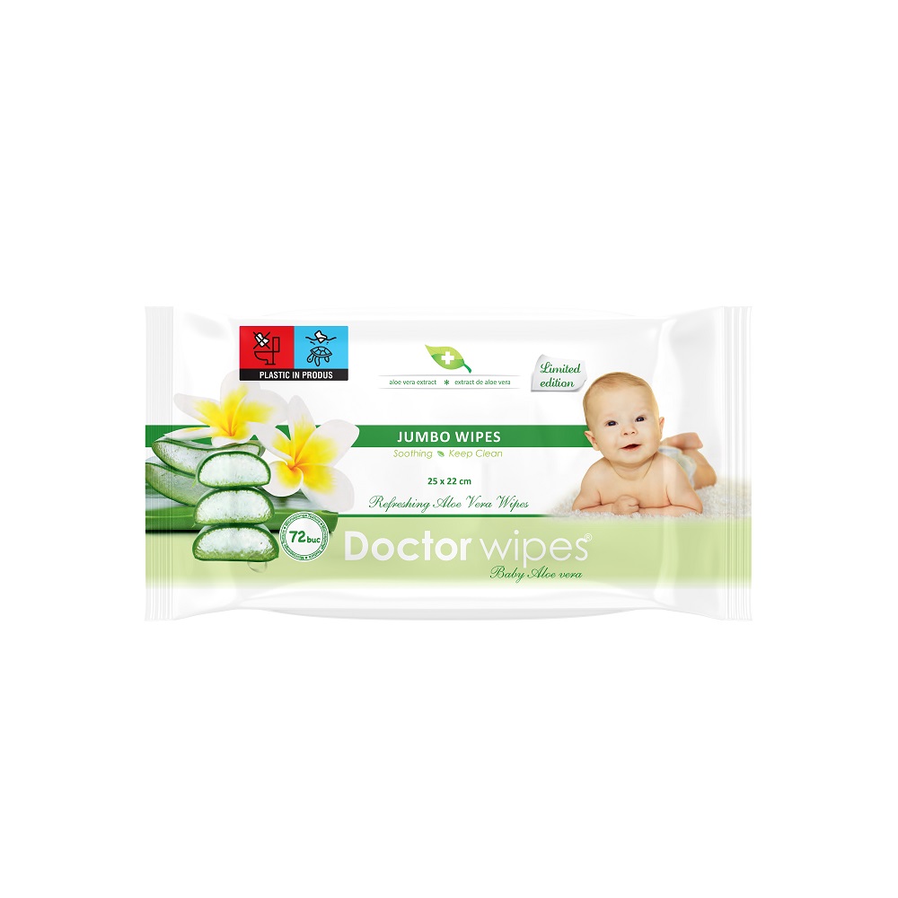 Servetele umede cu Aloe Vera Jumbo Pack, 72 bucati, Doctor Wipe's