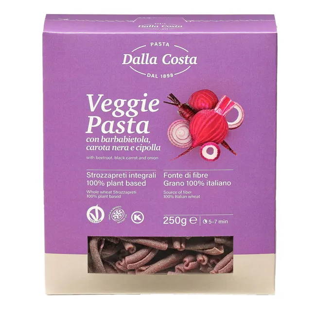 Paste integrale cu sfecla, morcov negru si ceapa Strozzapreti, 250 g, Dalla Costa