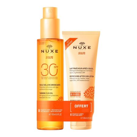 Set Ulei pentru bronzat cu protectie solara SPF30 pentru fata si corp, 150 ml + Lotiune dupa expunere solara, 100 ml, Sun, Nuxe