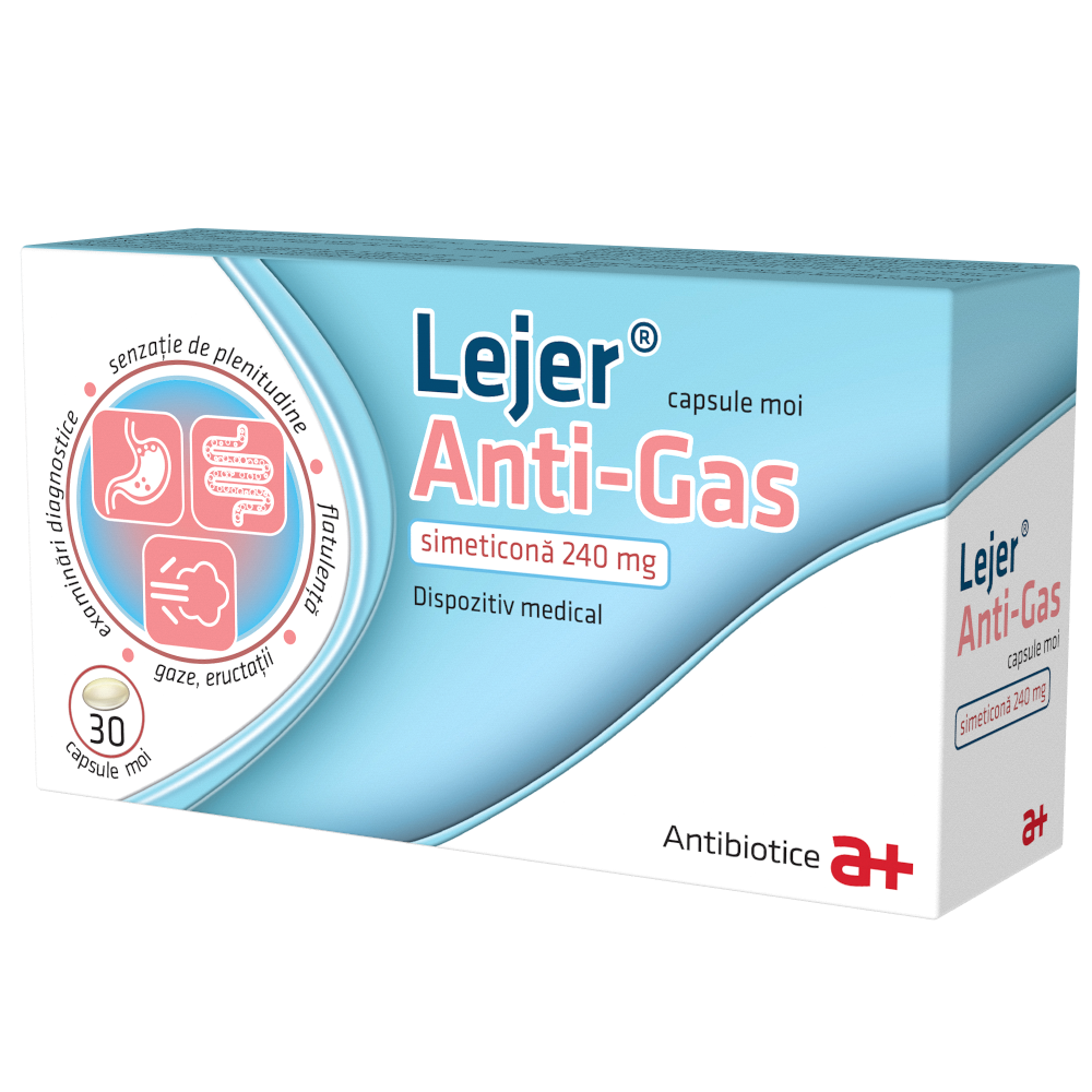 Lejer Anti-Gas, 240 mg, 30 capsule moi, Antibiotice SA