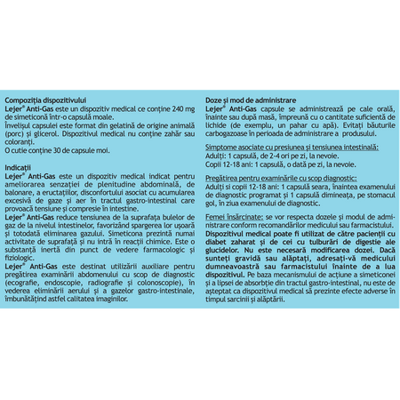 Lejer Anti-Gas, 240 mg, 30 capsule moi, Antibiotice SA 706067
