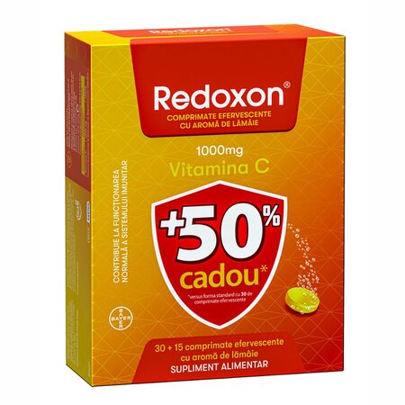 Redoxon cu aroma de lamaie, 30 + 15 comprimate efervescente, Bayer