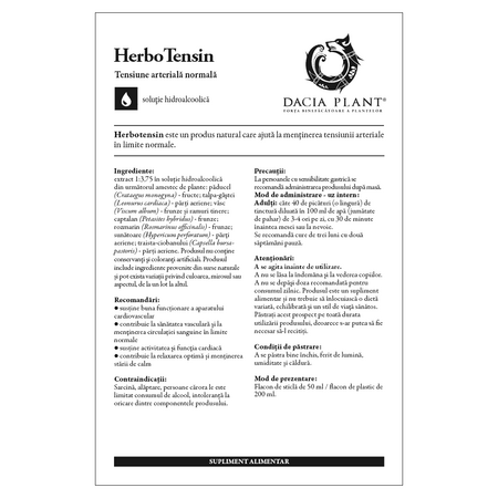 Tinctura reglator al tensiunii HerboTensin, 50 ml, Dacia Plant 593371