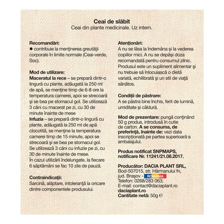 Ceai de slabit, 50 g, Dacia Plant 736418
