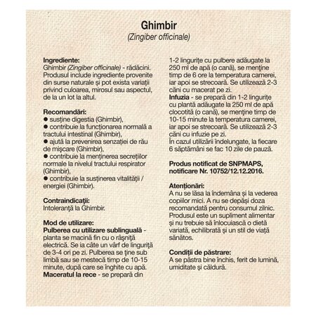 Ceai de ghimbir, 50 g, Dacia Plant 736813