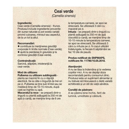 Ceai verde, 50 g, Dacia Plant 736441