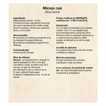 Ceai de macese, 50 g, Dacia Plant 737155