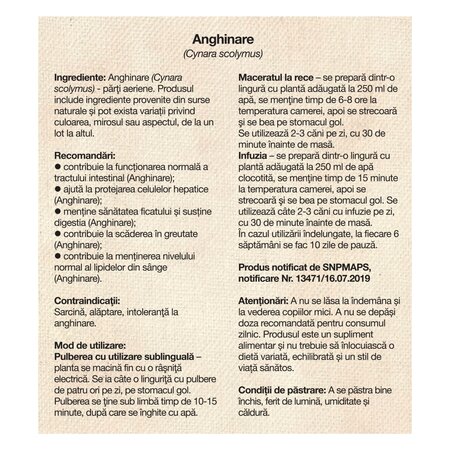 Ceai de anghinare, 50 g, Dacia Plant 731666