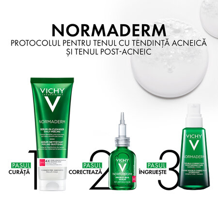 Serum de curatare exfoliant cu acid salicilic pentru ten gras cu tendinta acneica Normaderm, 125 ml, Vichy 599732