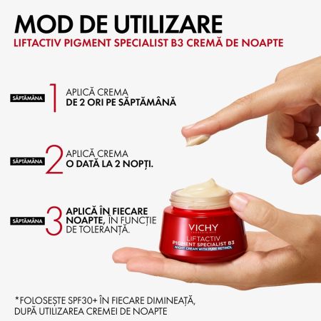 Crema de noapte antirid, antipete pigmentare cu retinol pur si niacinamida Liftactiv B3, 50 ml, Vichy 651029