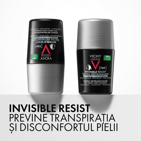 Deodorant roll-on pentru barbati Invisible Resist 72H Homme, 50 ml, Vichy 723398