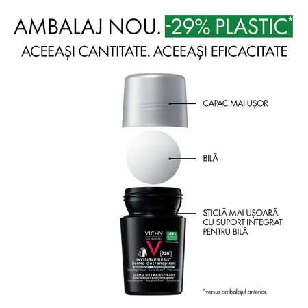 Deodorant roll-on pentru barbati Invisible Resist 72H Homme, 50 ml, Vichy 723396