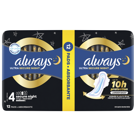 Absorbante de noapte Ultra Secure Night, Marimea 4, 12 bucati, Always 708964