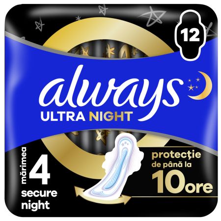 Absorbante duo pack Ultra Secure Night, Marimea 4, 12 bucati, Always