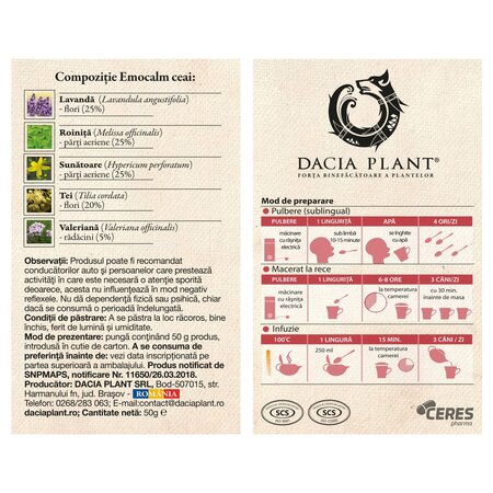 Ceai Emocalm, 50 g, Dacia Plant 738679