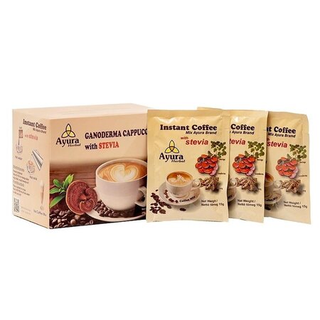 Cafea cu ganoderma si stevie Instant Coffee Mix, 10 plicuri, Ayura Herbal 664234