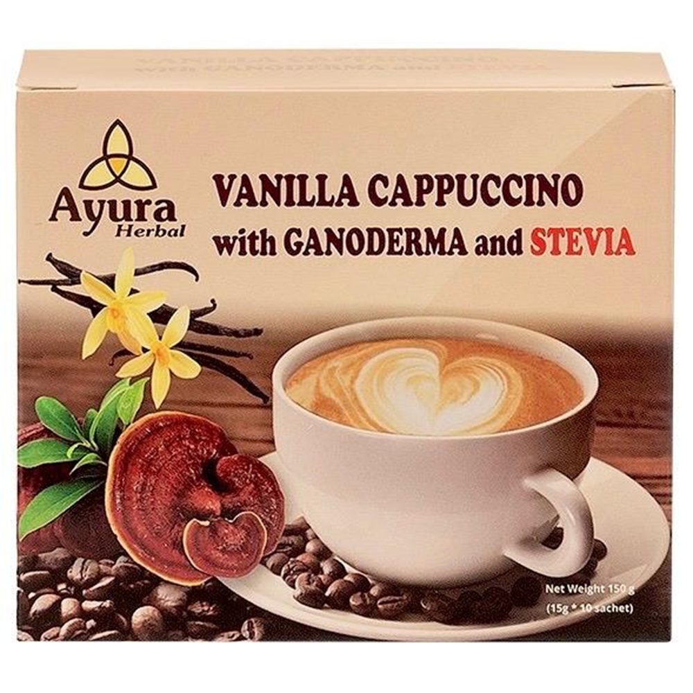Cafea cu ganoderma, stevie si vanilie Instant Coffee Mix, 10 plicuri, Ayura Herbal
