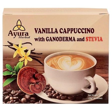 Cafea cu ganoderma, stevie si vanilie Instant Coffee Mix, 10 plicuri, Ayura Herbal