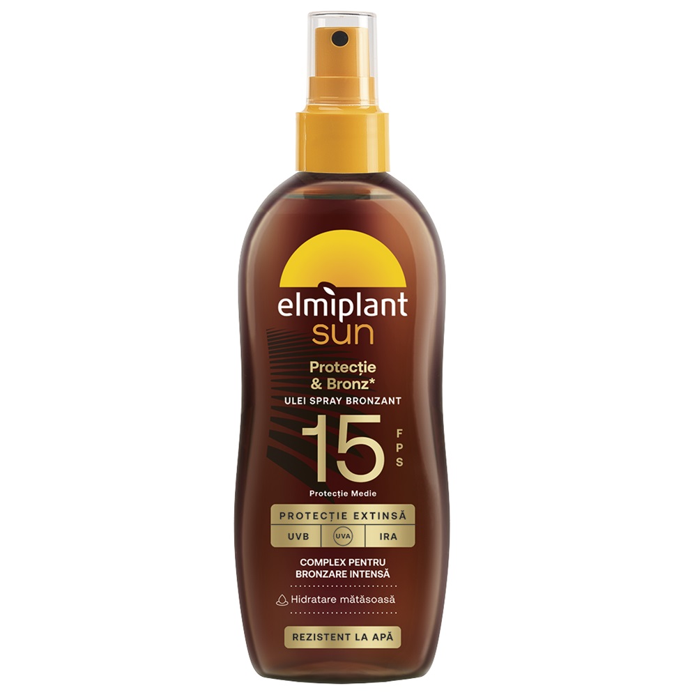 Ulei spray cu protectie solara SPF 15 Protectie & Bronz, 150 ml, Elmiplant Sun