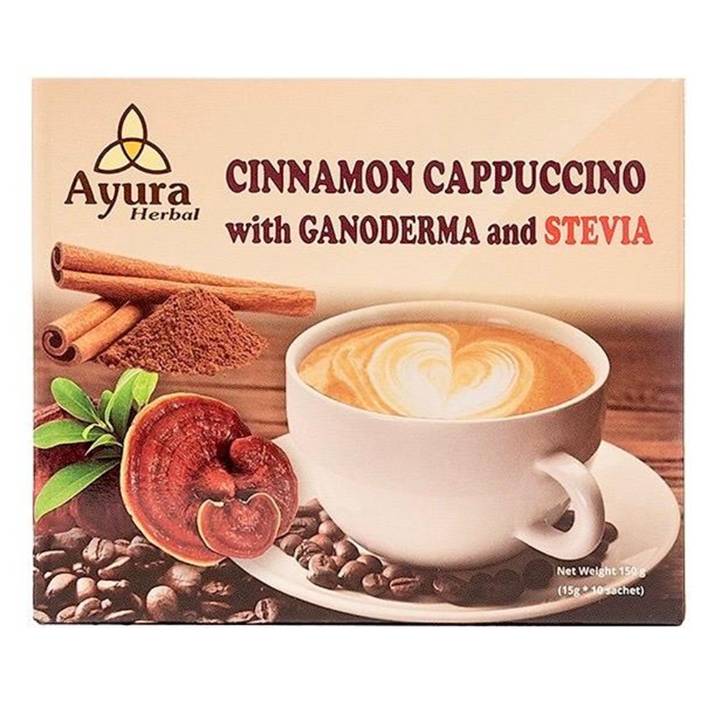 Cafea cu ganoderma, stevie si scortisoara Instant Coffee Mix, 10 plicuri, Ayura Herbal