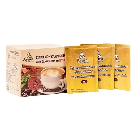 Cafea cu ganoderma, stevie si scortisoara Instant Coffee Mix, 10 plicuri, Ayura Herbal 664237