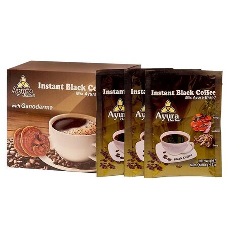 Cafea neagra cu ganoderma Instant Coffee Mix, 10 plicuri, Ayura Herbal 664154