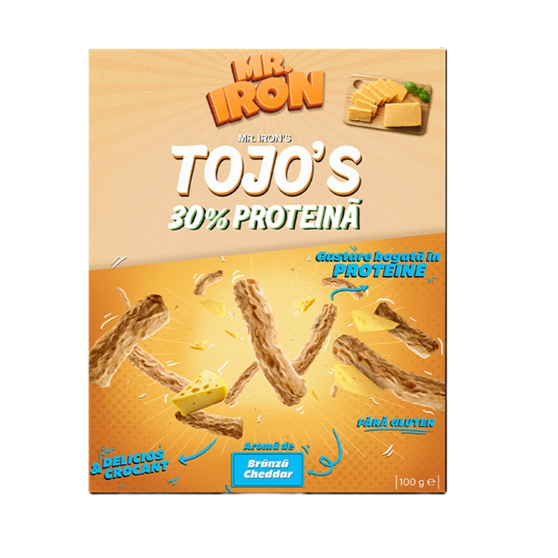 Pufuleti proteici cu branza cheddar Tojos, 100 g, Mister Iron