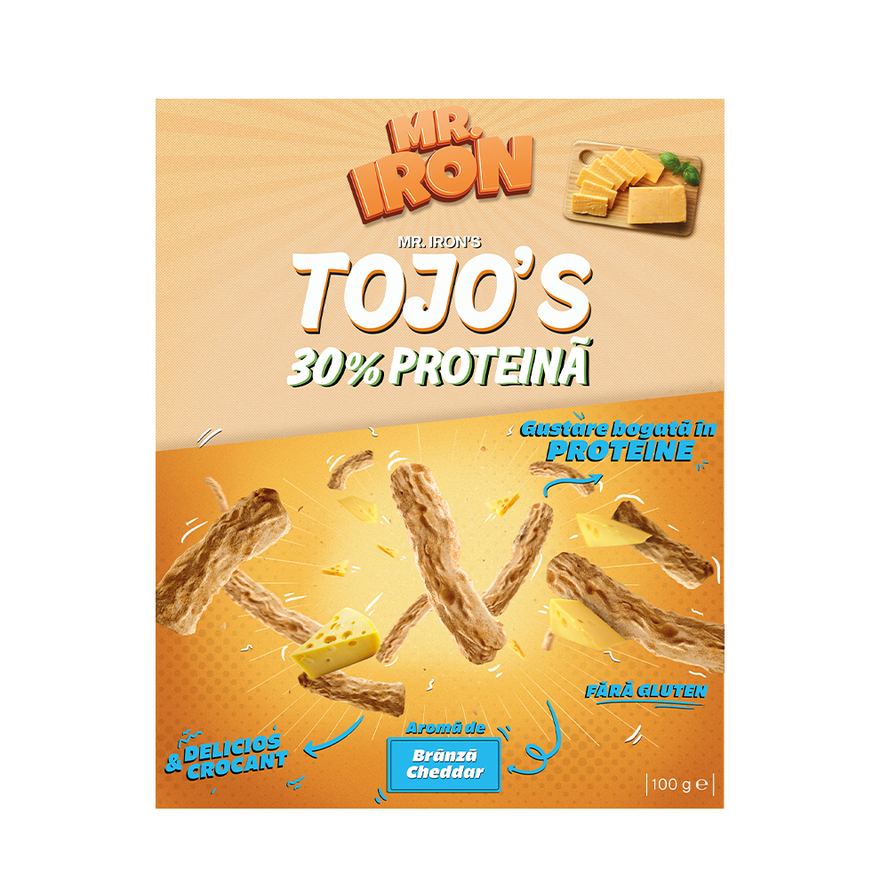 Pufuleti proteici cu branza cheddar Tojos, 100 g, Mister Iron