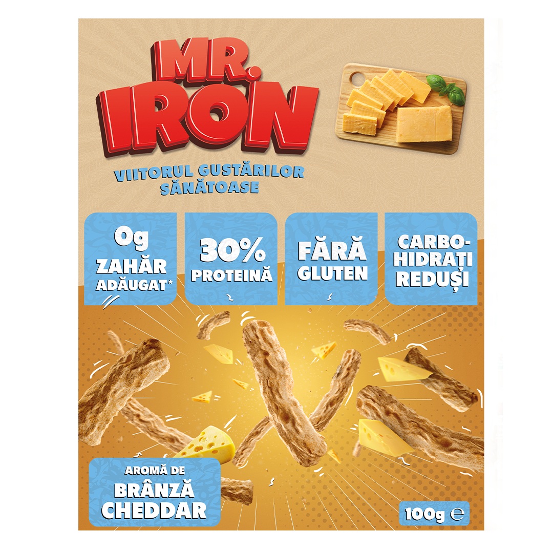 Pufuleti proteici cu branza cheddar, 100 g, Mister Iron