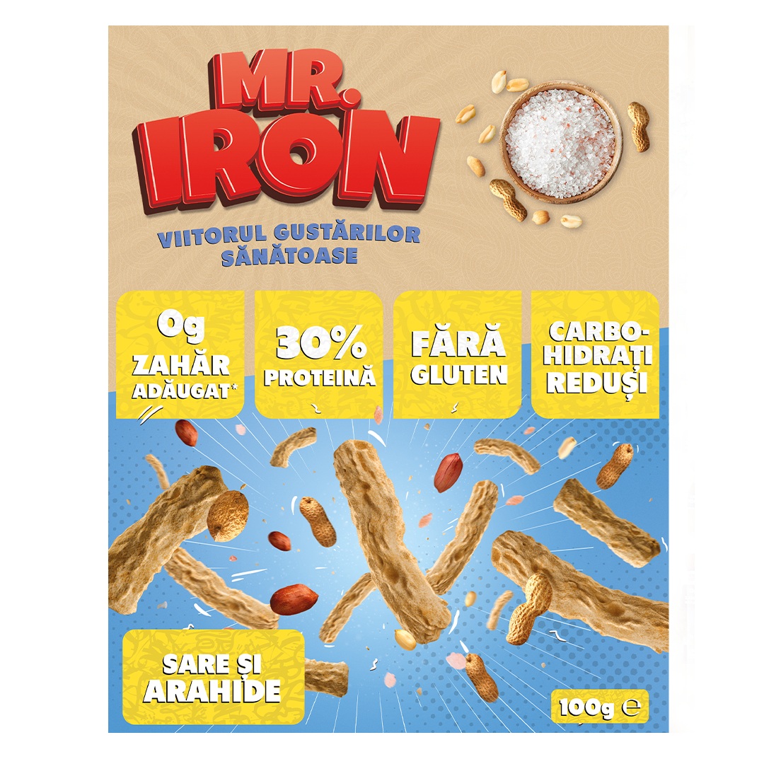 Pufuleti proteici cu gust de arahide sarate, 100 g, Mister Iron