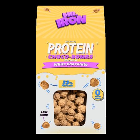 Praline proteice cu ciocolata alba, fara zahar si fara gluten ChocoBombs, 100 g, Mister Iron