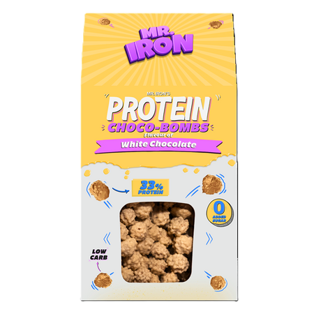 Praline proteice cu ciocolata alba, fara zahar si fara gluten ChocoBombs, 100 g, Mister Iron