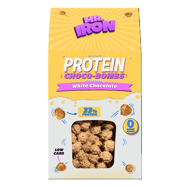 Praline proteice cu ciocolata alba, fara zahar si fara gluten ChocoBombs, 100 g, Mister Iron