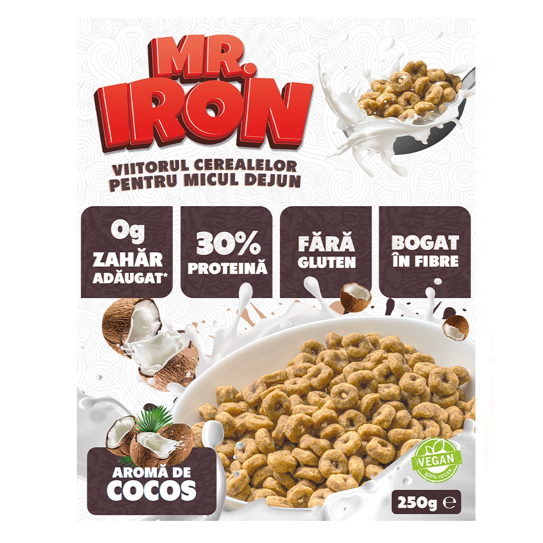 Cereale proteice cu aroma de cocos, 250 g, Mister Iron