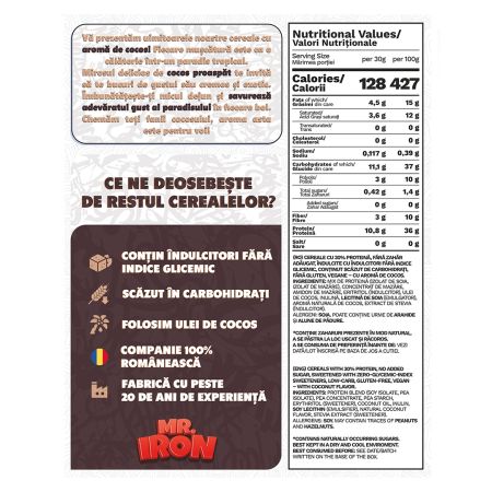 Cereale proteice cu aroma de cocos, 250 g, Mister Iron 656263