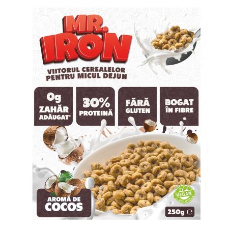Cereale proteice fara gluten cu aroma de cocos, 250 g, Mister Iron