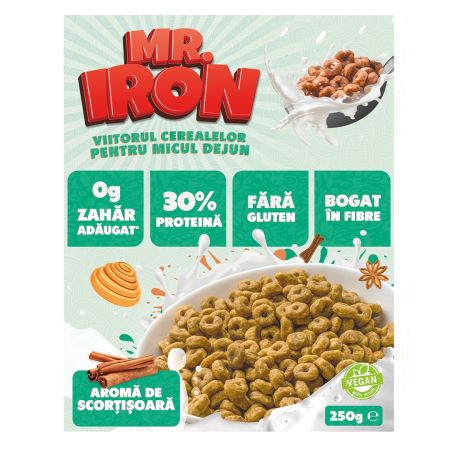 Cereale proteice cu scortisoara, vegane, fara zahar si fara gluten, 250 g, Mister Iron