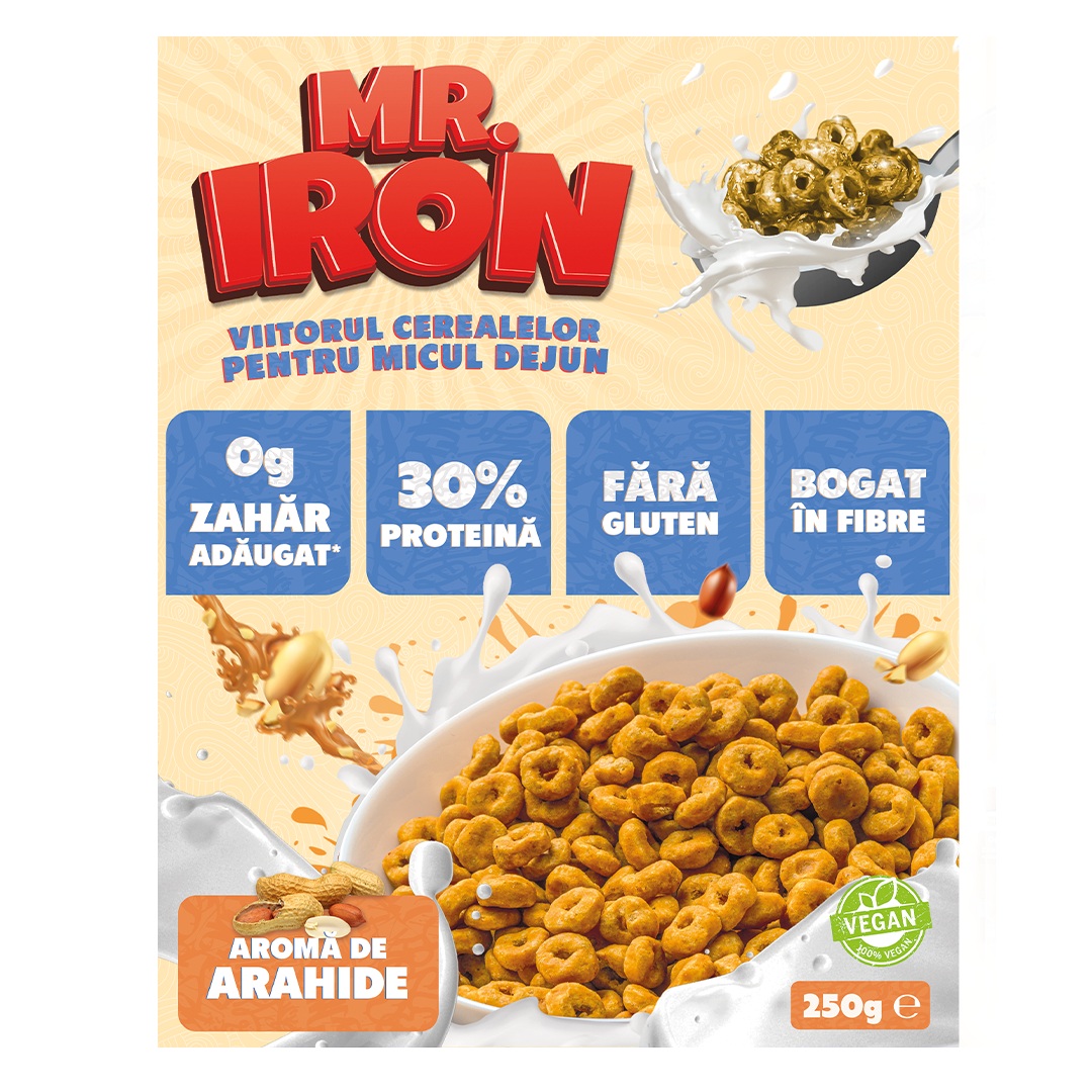 Cereale proteice cu aroma de arahide, 250 g, Mister Iron