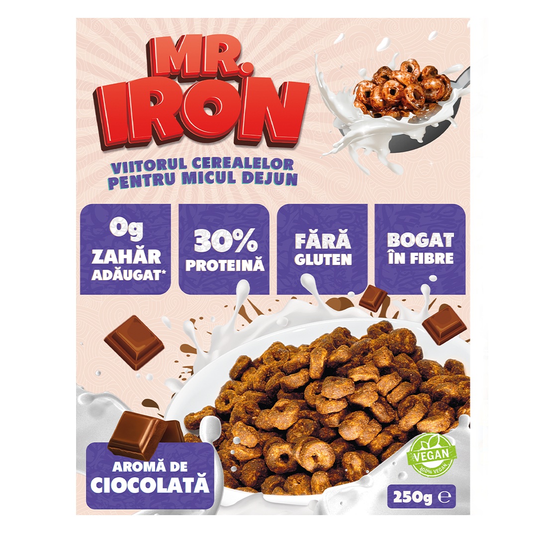 Cereale proteice cu aroma de cicolata, 250 g, Mister Iron