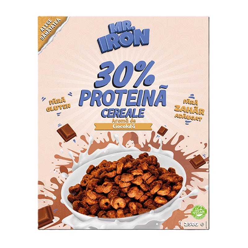 Cereale proteice cu ciocolata, vegane, fara zahar si fara gluten, 250 g, Mister Iron