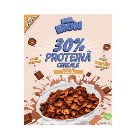 Cereale proteice cu ciocolata, vegane, fara zahar si fara gluten, 250 g, Mister Iron