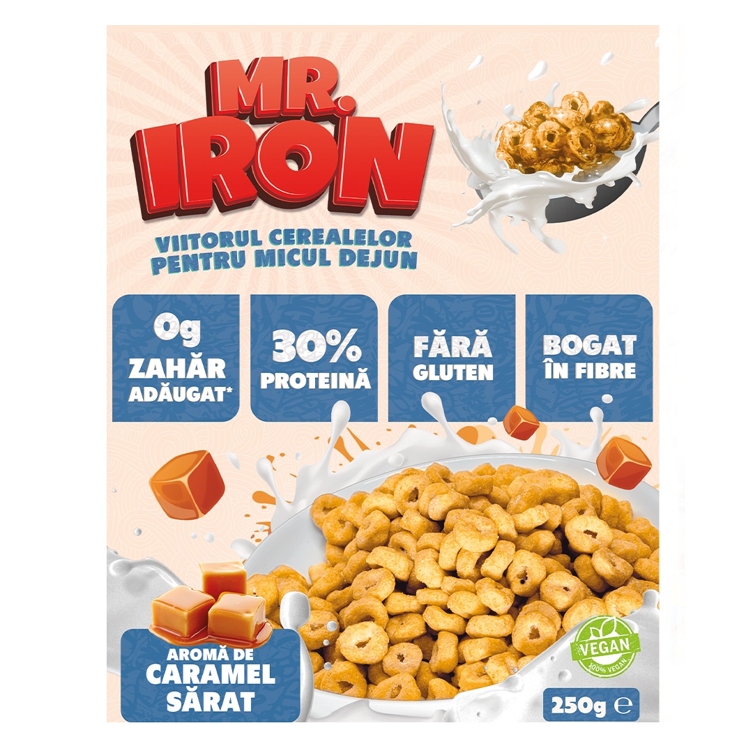 Cereale proteice cu aroma de caramel sarat, 250 g, Mister Iron