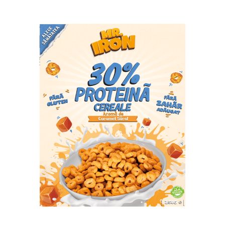 Cereale proteice cu caramel sarat, vegane, fara zahar si fara gluten, 250 g, Mister Iron