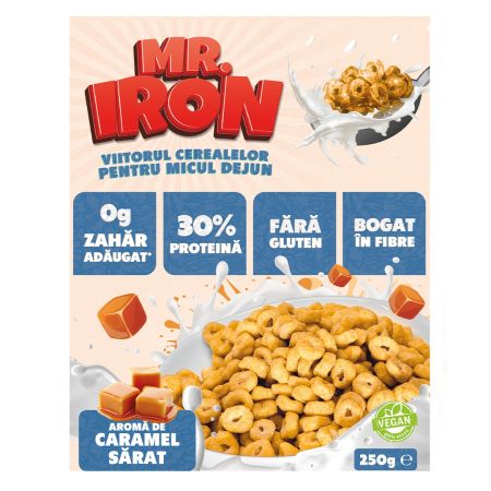 Cereale proteice cu caramel sarat, vegane, fara zahar si fara gluten, 250 g, Mister Iron