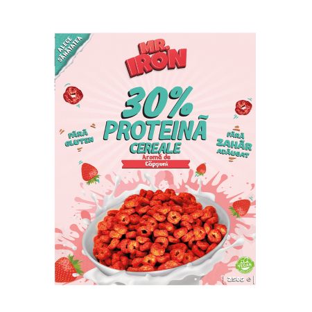 Cereale proteice cu capsuni si mar, vegane, fara zahar si fara gluten, 250 g, Mister Iron