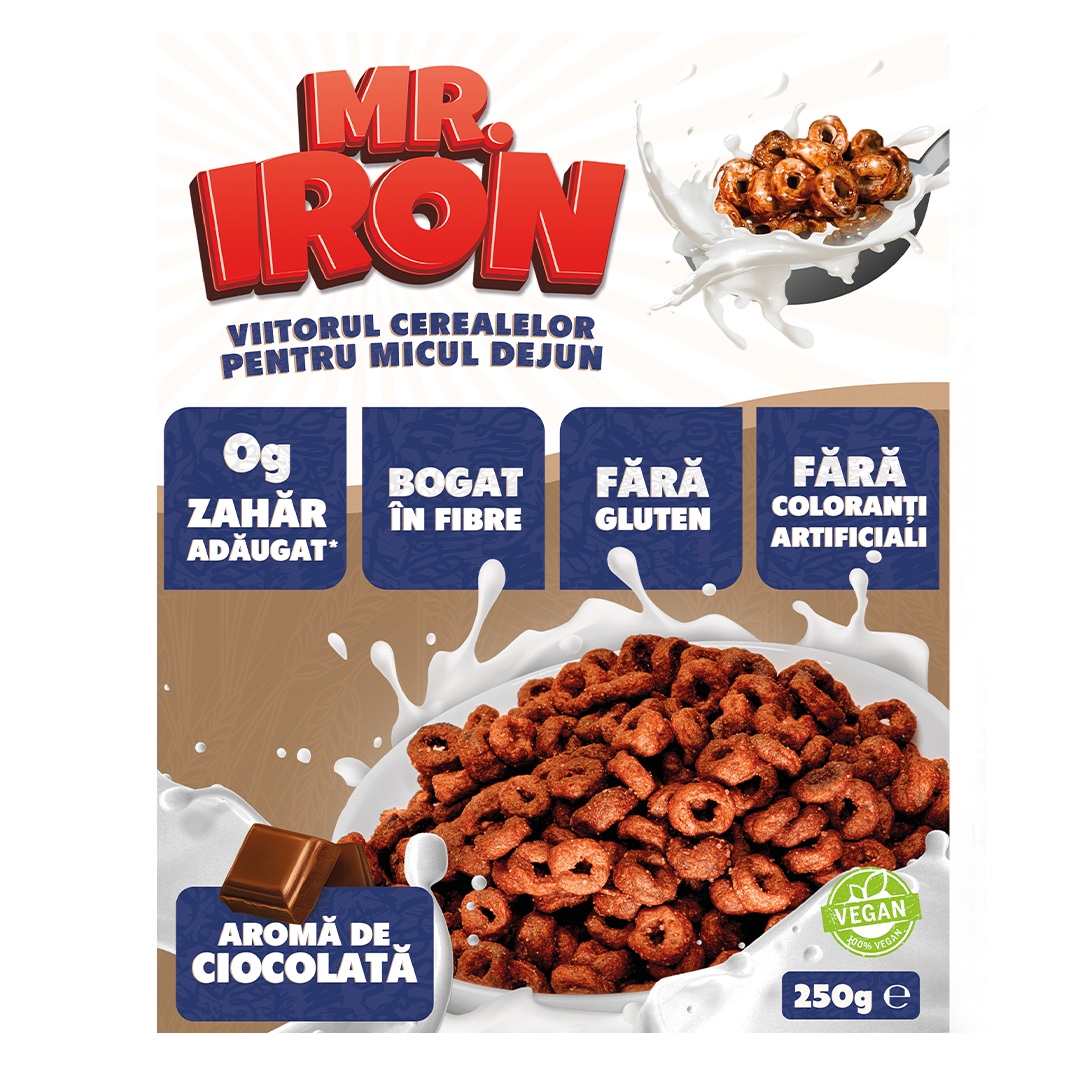 Cereale dindin ovaz cu aroma de ciocolata Frosted, 250 g, Mister Iron