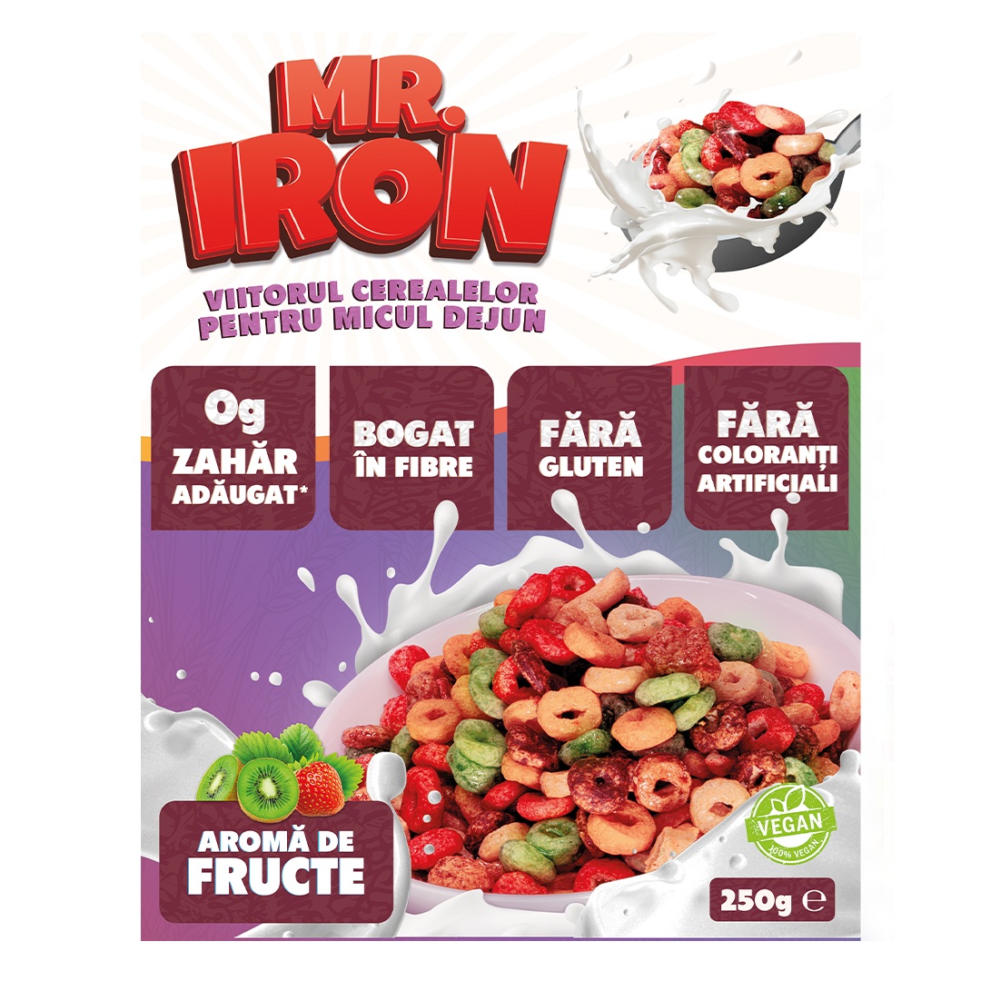 Cereale din ovaz cu aroma de fructe Frosted, 250 g, Mister Iron