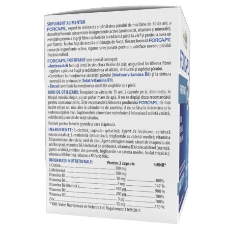 Forcapil  fortifiant pentru par si unghii, 60  capsule, Arkopharma 657689