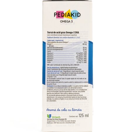 Sirop pentru copii Omega 3 si Vitamina A,C,D,E cu aroma de cola, 125 ml, Pediakid 721743